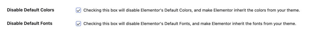 Disable default fonts and colors elementor